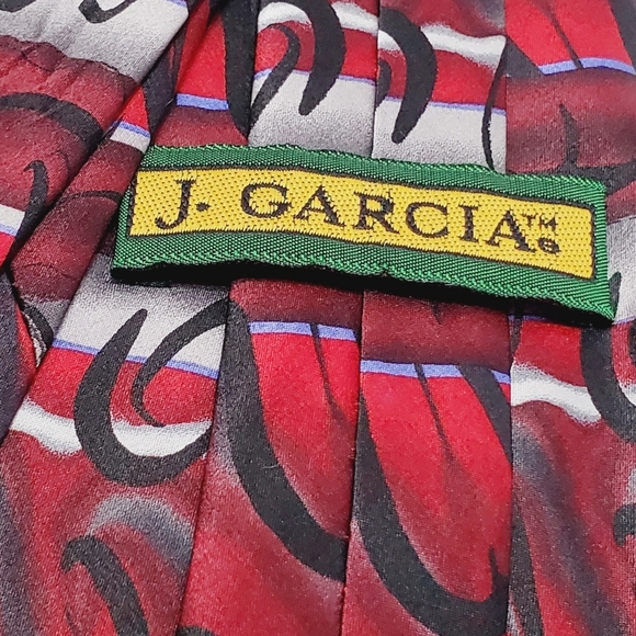 J. Garcia Red Abstract Pattern Men's Silk Necktie Carousel Collection 14 - Picture 2 of 5
